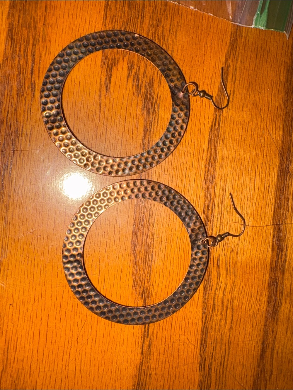 Hammered Metal Hoop Earrings in copper 2 1/2 inches